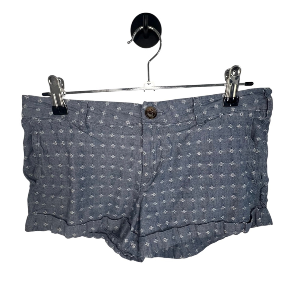Jack Willis Blue Jacquard Embroidered Patterned Rolled Hem Cotton Shorts